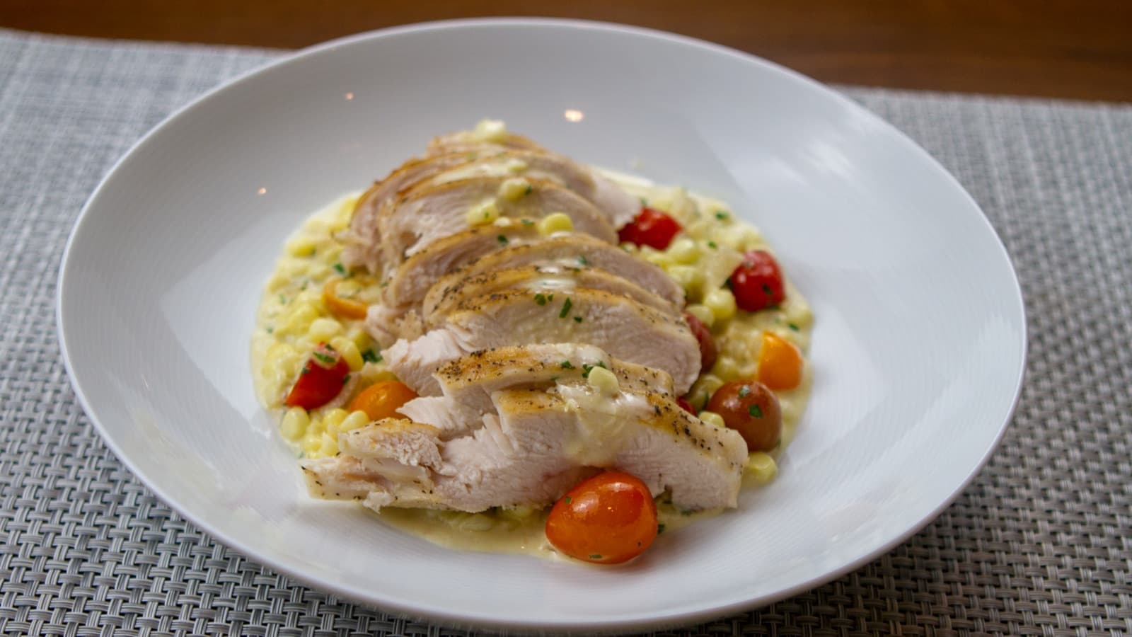 Chicken with Corn, Tomato, and Mustard Cream Sauce