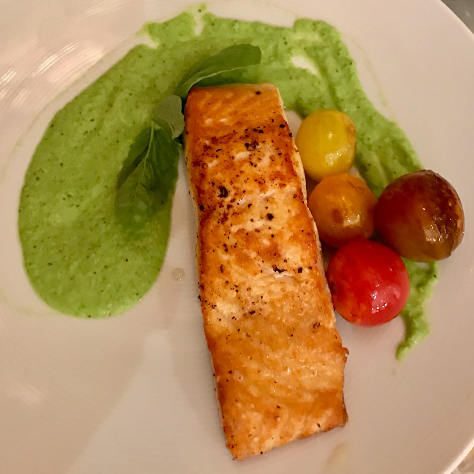Salmon with Pea Puree and Tomato