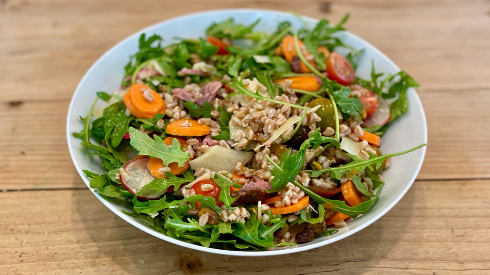 Skirt Steak, Farro, and Arugula Salad